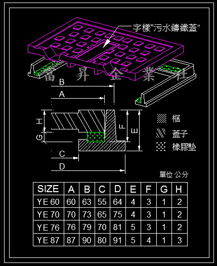 防臭式污水鑄鐵蓋方蓋方框::富昇產品